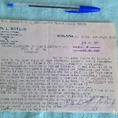 Cartas comerciales: MALAGA..21 JULIO 1937..AGENTE COMERCIAL MANUEL L.SOTELO.VIVA ESPAÑA Y VIVA EL GENERALISIMO. Lote 198750766