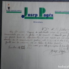 Cartas comerciales: GRANOLLERS CARTA COMERCIAL AÑO 1935 BAR CATALUNYA, MENJARS CASOLANS, DE JOSEP PAGÉS. Lote 199171793