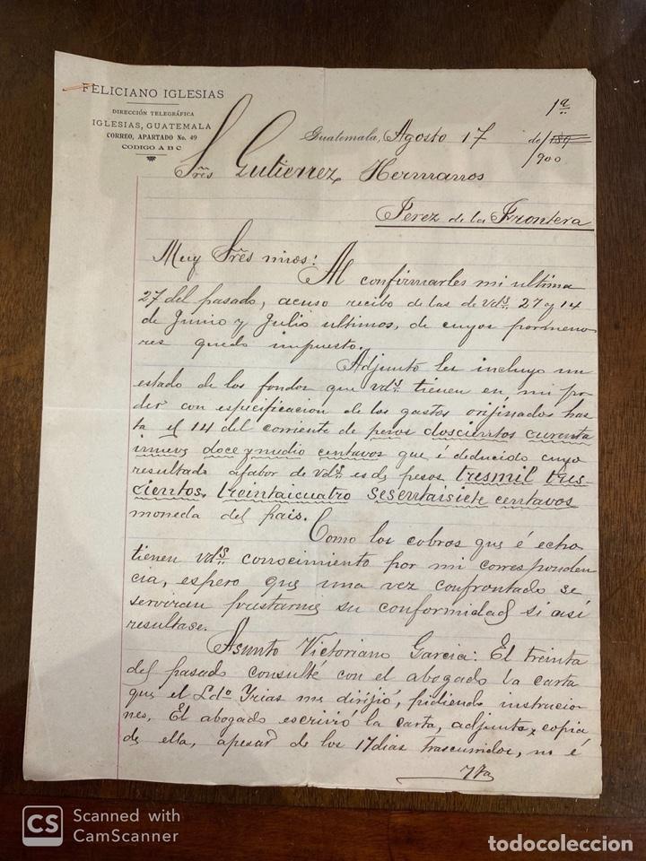 Commercial Letters: CARTA COMERCIAL. FELICIANO IGLESIAS DIRIGIDA A GUTIERREZ HERMANOS. GUATEMALA, 1900