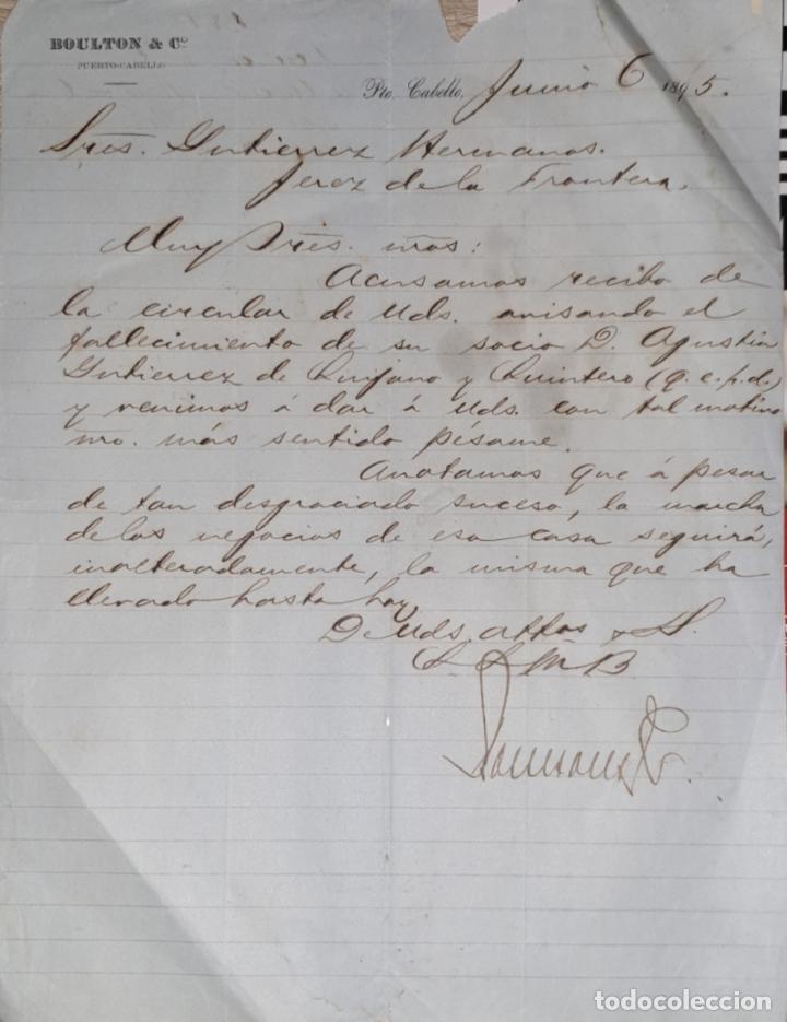 Lettres commerciales: Carta comercial. Boulton & C&ordm;. Puerto Cabello 1895
