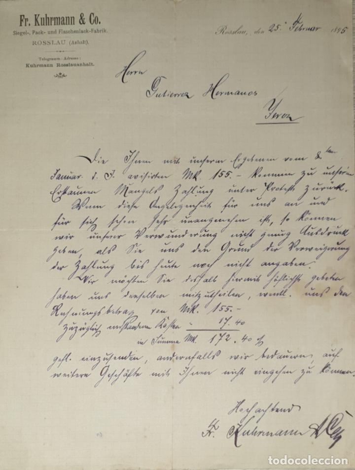 Cartas comerciais: Carta comercial. Fr. Kuhrmann & C&ordm;. Rosslau 1895