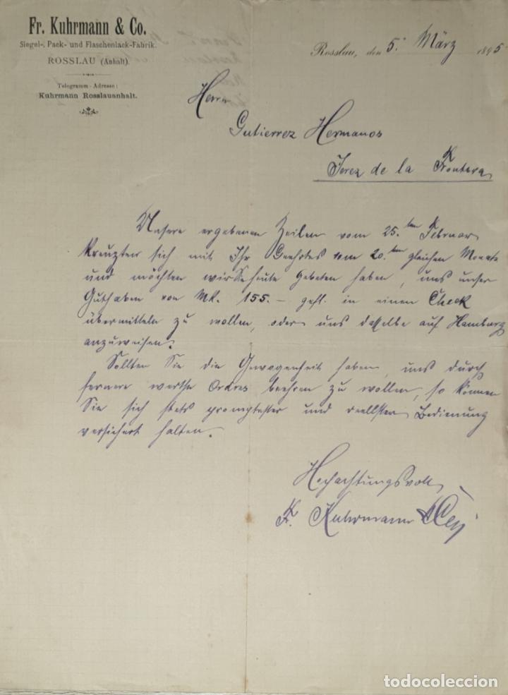 Cartas comerciais: Carta comercial. Fr. Kuhrmann & C&ordm;. Rosslau 1895
