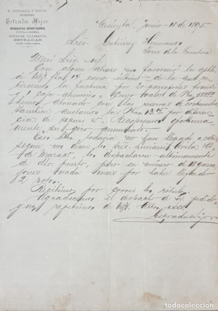 Cartas comerciais: Carta comercial. E. Estrada E Hijos Sucesores. Droguistas-Importadores. C&uacute;cuta 1895