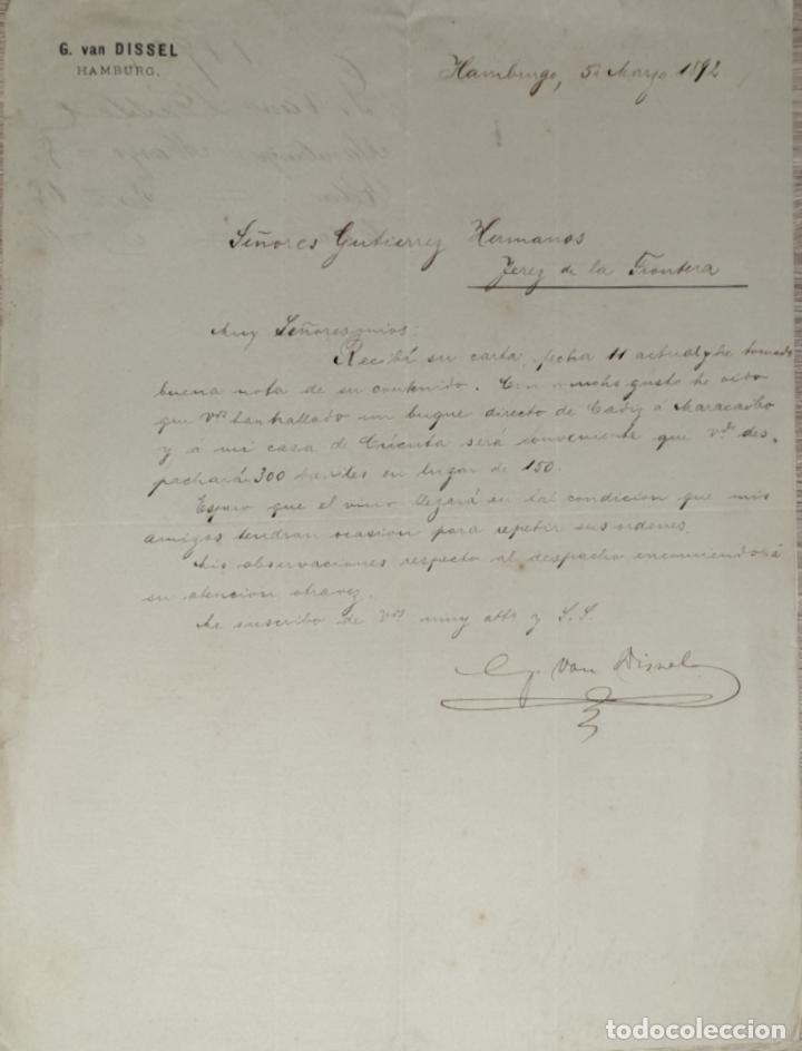 Cartas comerciales: carta comercial. G. Van Dissel. Hamburg 1892