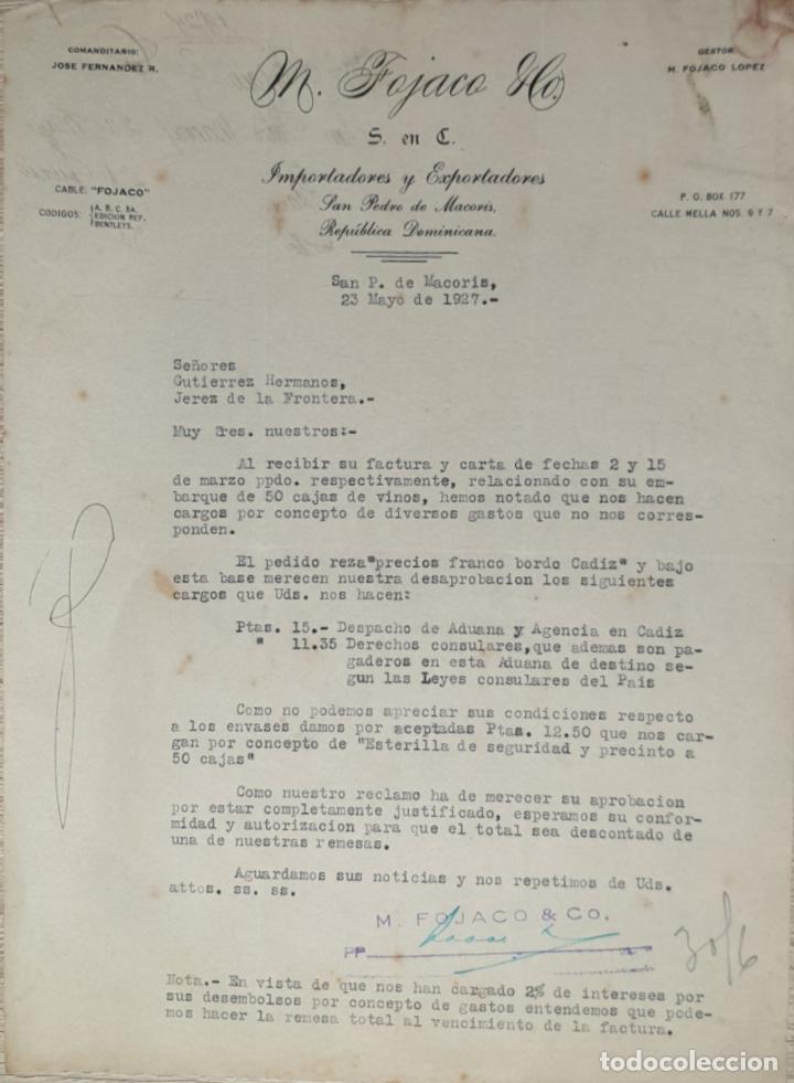 Cartas comerciales: carta comercial. M.Fojaco & C&ordm;. S. en C. Importadores y Exportadores. Rep&uacute;blica Dominicana 1927