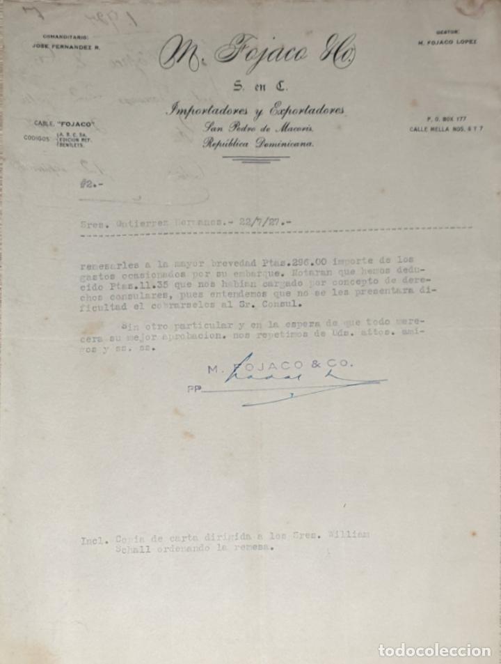 Cartas comerciales: Carta comercial. M. Fojaco & C&ordm;. S. en C. Importadores y Exportadores. Rep&uacute;blica Dominicana 1927