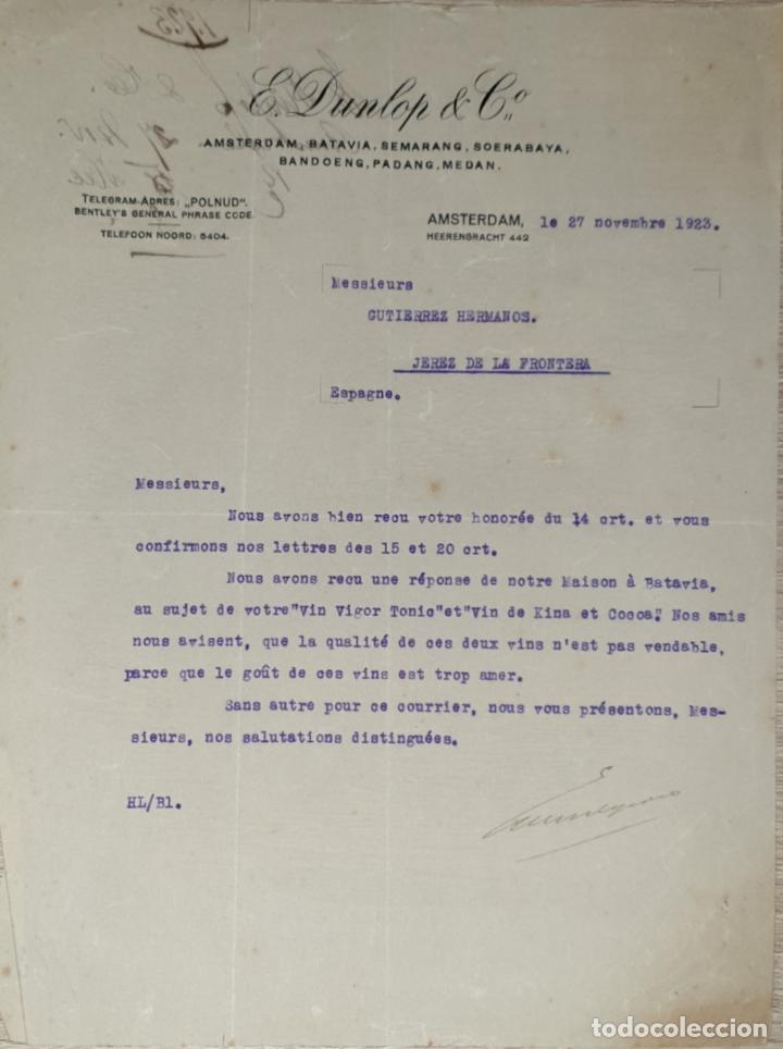 Cartas comerciales: Carta comercial. E. Dunlop & C&ordm;. Amsterdam 1923