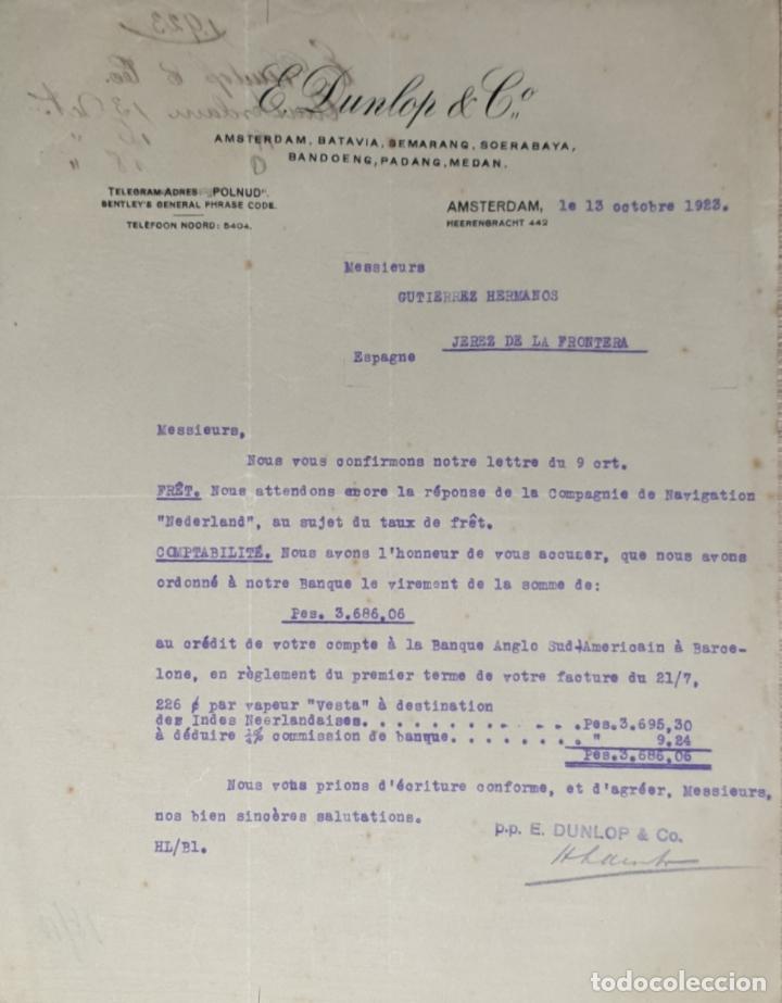 Cartas comerciales: Carta comercial. E. Dunlop & C&ordm;. Amsterdam 1923 - Foto 1