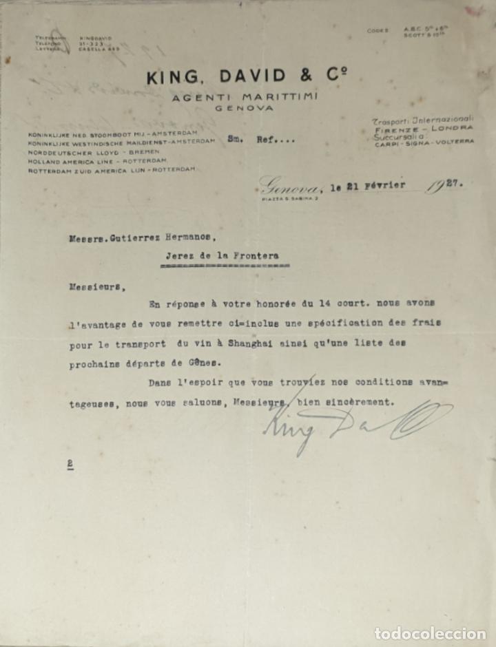 Cartas comerciales: Carta comercial. King. David & C&ordm;. Agenti Marittimi. Genova 1927