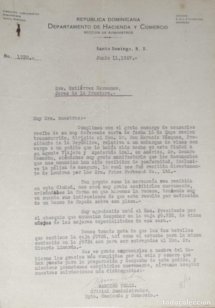Cartas comerciales: Carta comercial. Rep&uacute;blica Dominicana Departamento de Hacienda y Comercio. Santo Domingo 1927