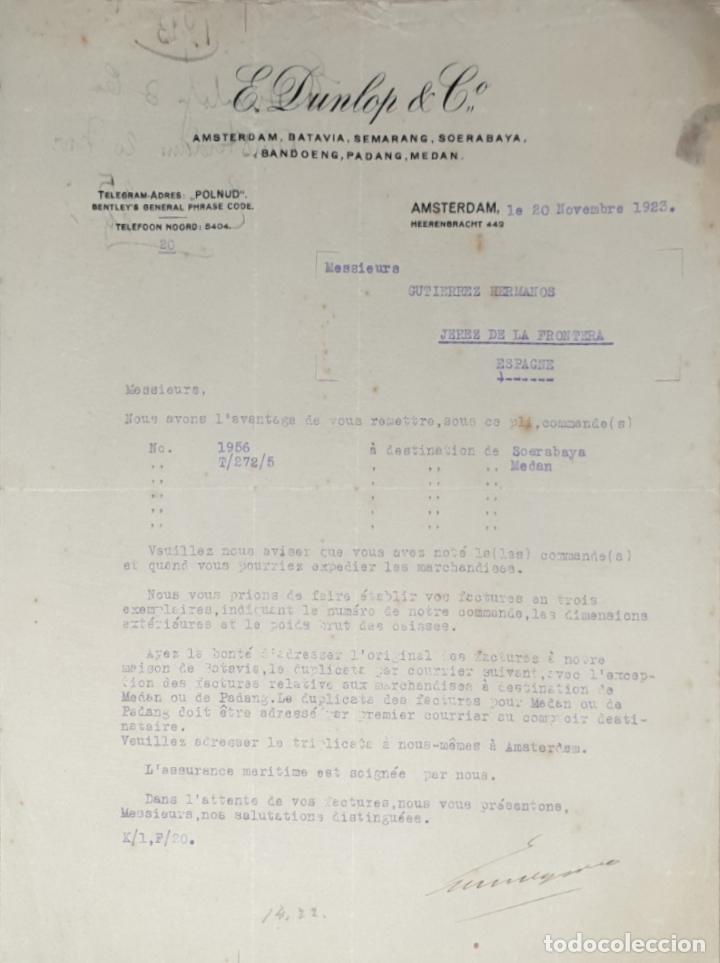 Lettres commerciales: Carta comercial. E. Dunlop & C&ordm;. Amsterdam 1923