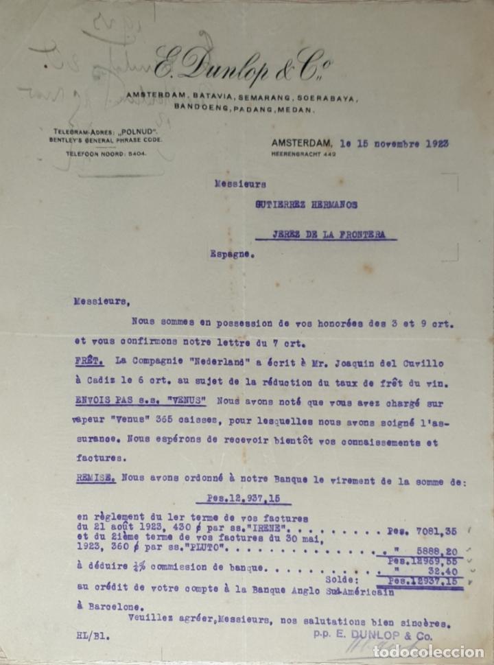 Lettres commerciales: Carta comercial. E. Dunlop & C&ordm;. Amsterdam 1923
