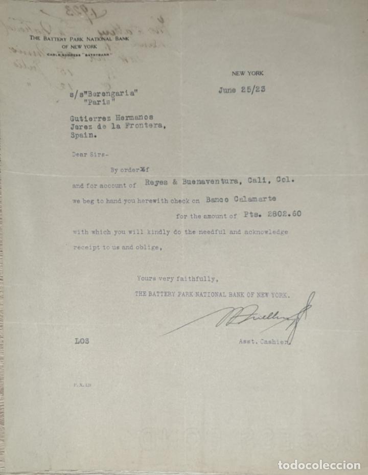 Lettres commerciales: Carta comercial. The Battery Park National Bank of New York. New York 1923
