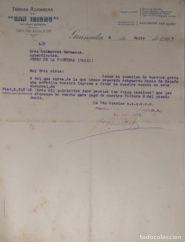 Lettres commerciales: CArta comercial. F&aacute;brica azucarera San Isidro. S.A. Granada 1927