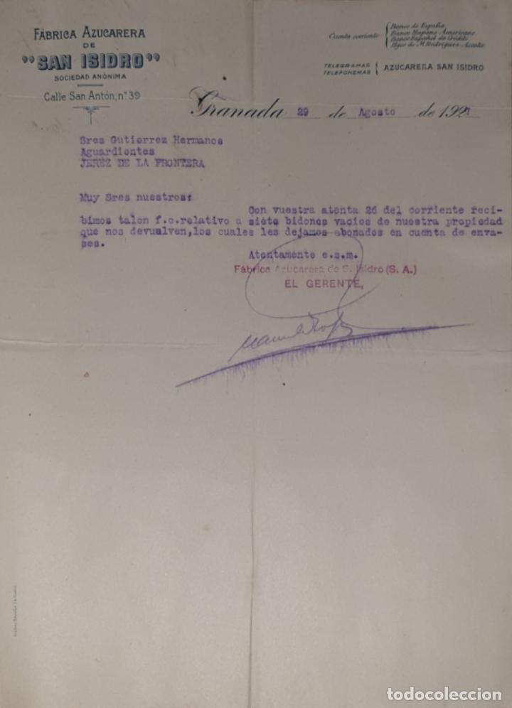 Lettres commerciales: CArta comercial. F&aacute;brica azucarera San Isidro. S.A. Granada 1927