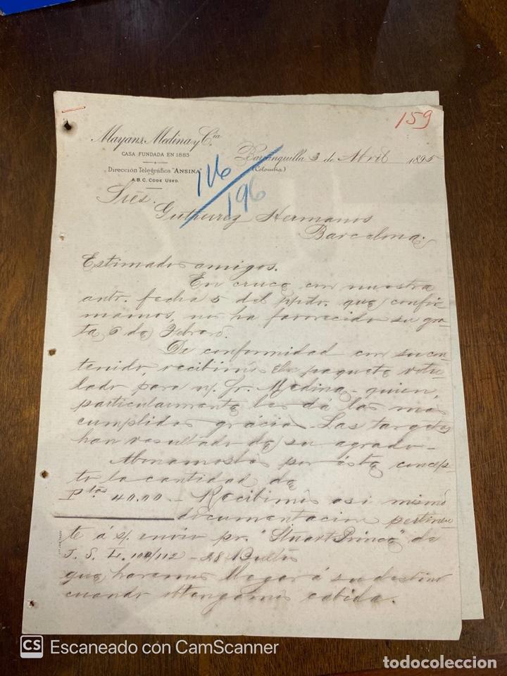 Cartas comerciales: CARTA COMERCIAL.MAYANS, MEDINA & CIA.BARRANQUILLA-COLOMBIA, 1895.DIRIGIDA A GUTIERREZ HNOS,BARCELONA