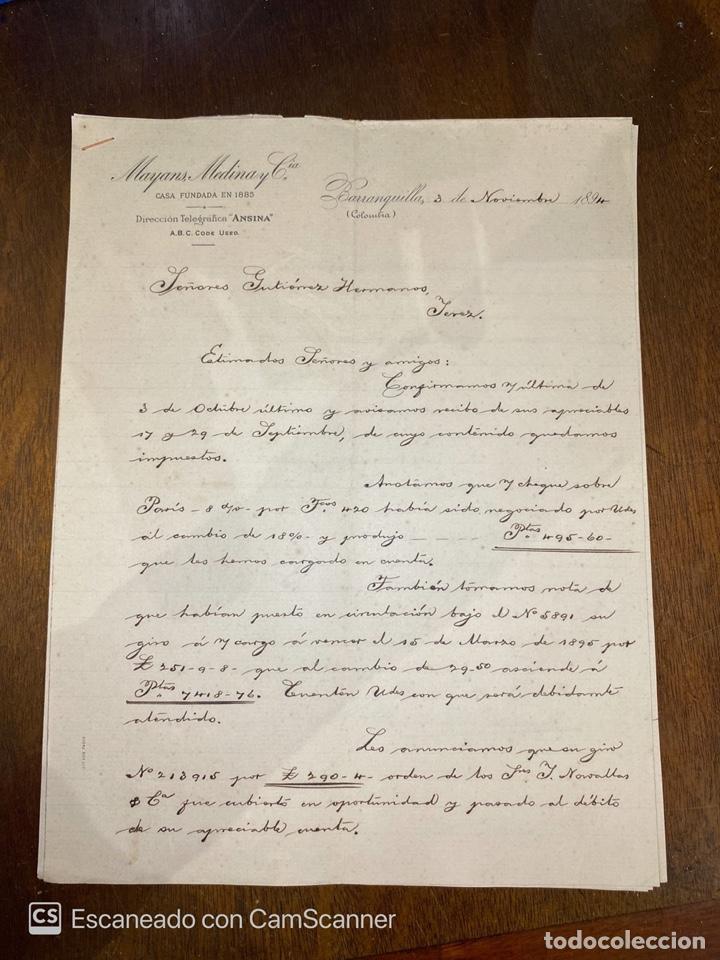 Cartas comerciales: CARTA COMERCIAL. MAYANS, MEDINA Y CIA. BARRANQUILLA-COLOMBIA, 1894. DIRIGIDA A GUTIERREZ HNOS, JEREZ