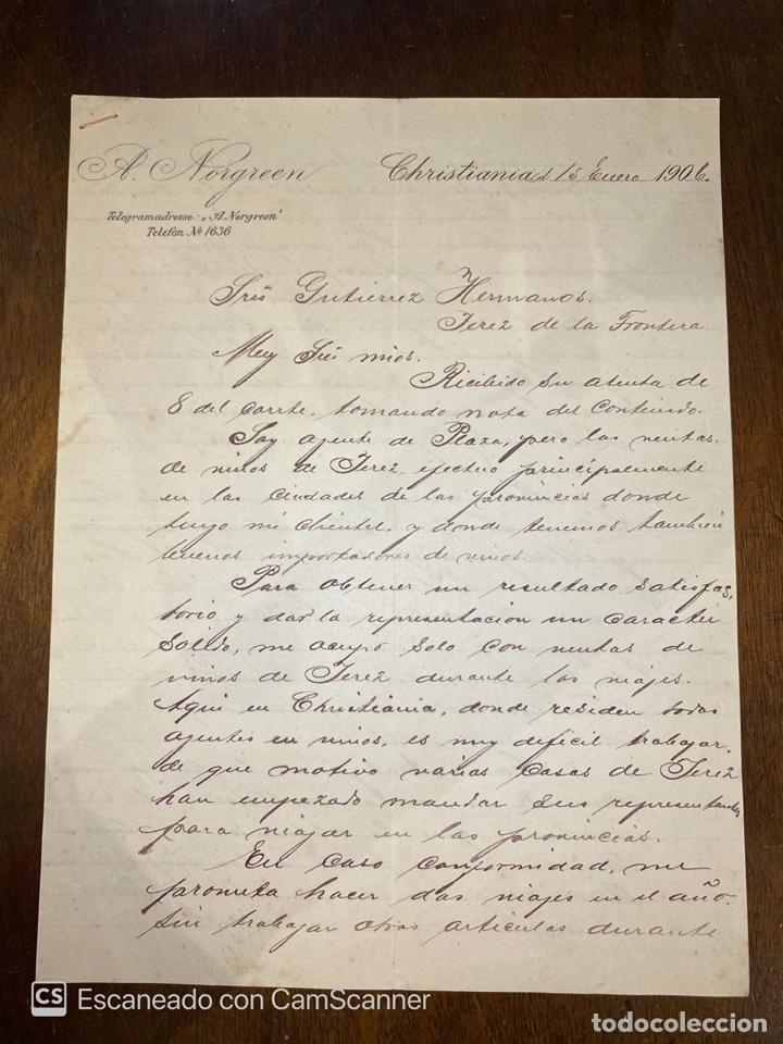 Commercial Letters: CARTA COMERCIAL. A. NORGREEN. CHRISTIANIA-DINAMARCA, 1906. DIRIGIDA A GUTIERREZ HNOS., JEREZ