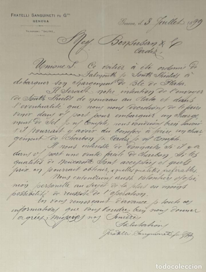 Cartas comerciales: Carta comercial. Fratelli Sanguineti fu Gppe. G&eacute;nova 1899