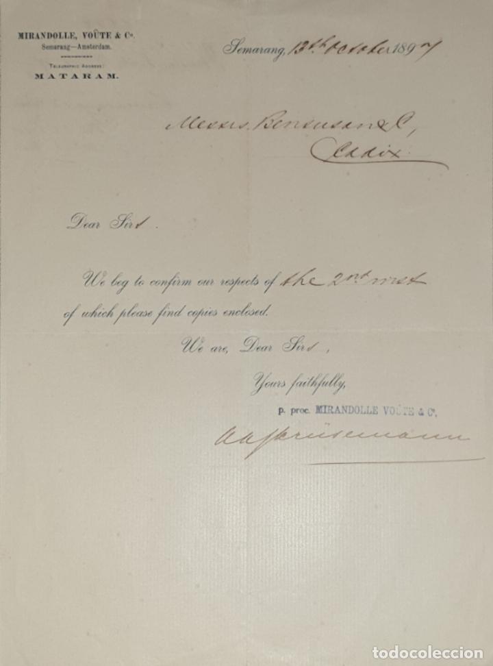 Lettres commerciales: carta comercial. Mirandolle Voute & C&ordm;. Amsterdam 1897