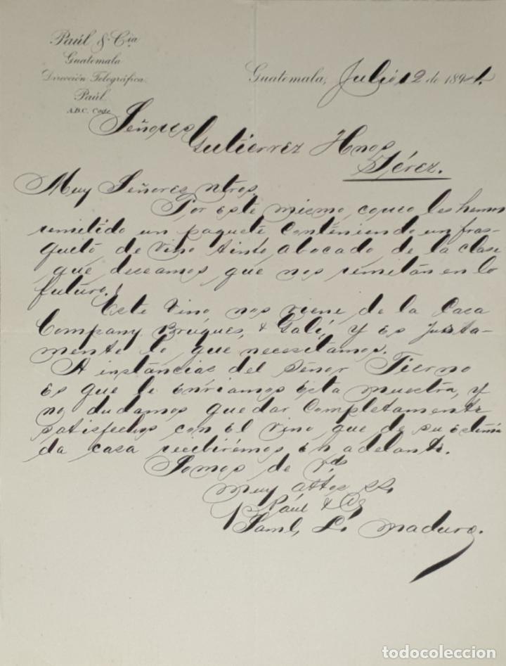 Lettere commerciali: Carta comercial. Pa&uacute;l & C&iacute;a. Guatemala 1894