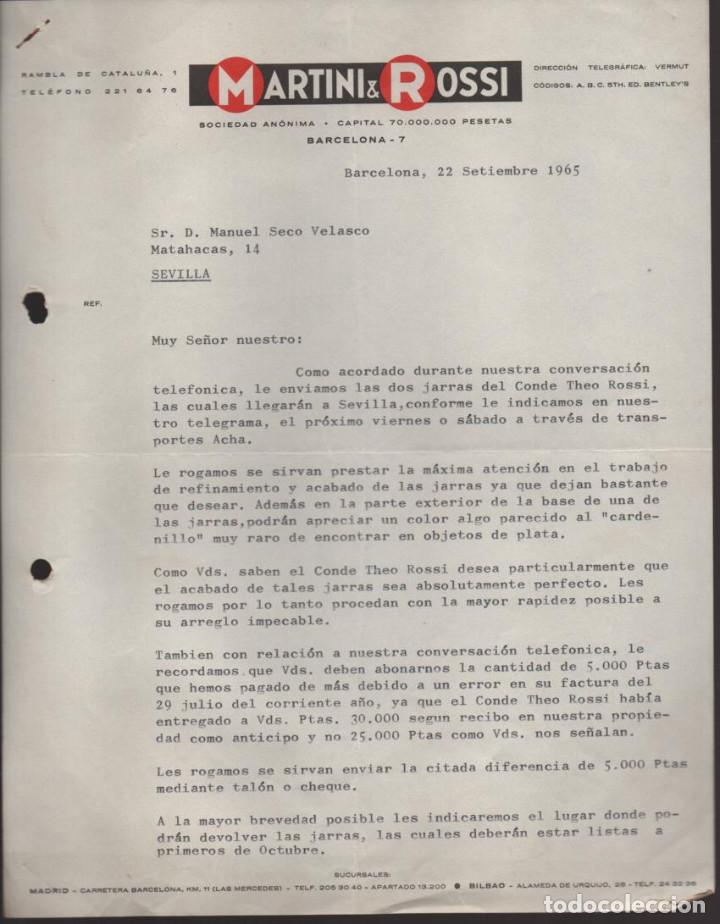 Lettres commerciales: BARCELONA-  MARTINI Y ROSSI- MARCA DE BEBIDA- A&Ntilde;O 1965, VER FOTO
