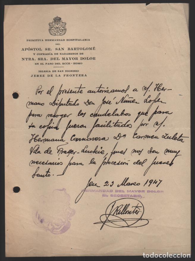 Lettres commerciales: JAEN- HERMANDAD DEL MAYOR DOLOR.- A&Ntilde;O 1947. VER FOTO