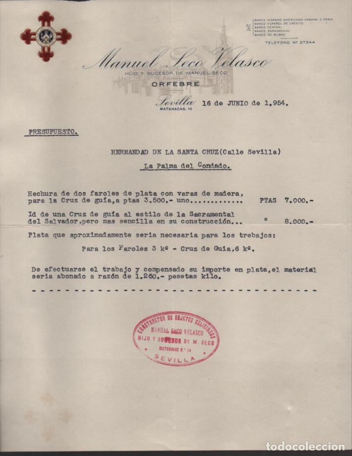 Lettres commerciales: SEVILLA,- ORFEBRE OBJETOS RELIGIOSOS.- A&Ntilde;O 1954. VER FOTO