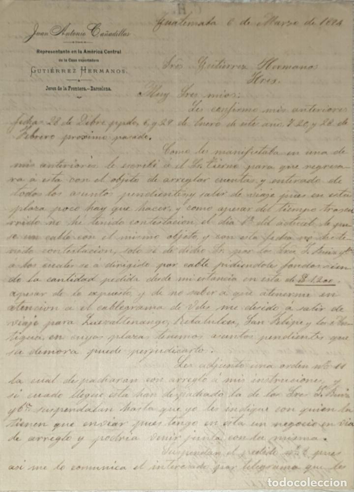 Commercial Letters: Carta comercial. Juan Antonio Ca&ntilde;adillas. Representante en Am&eacute;rica Central. Guatemala 1894