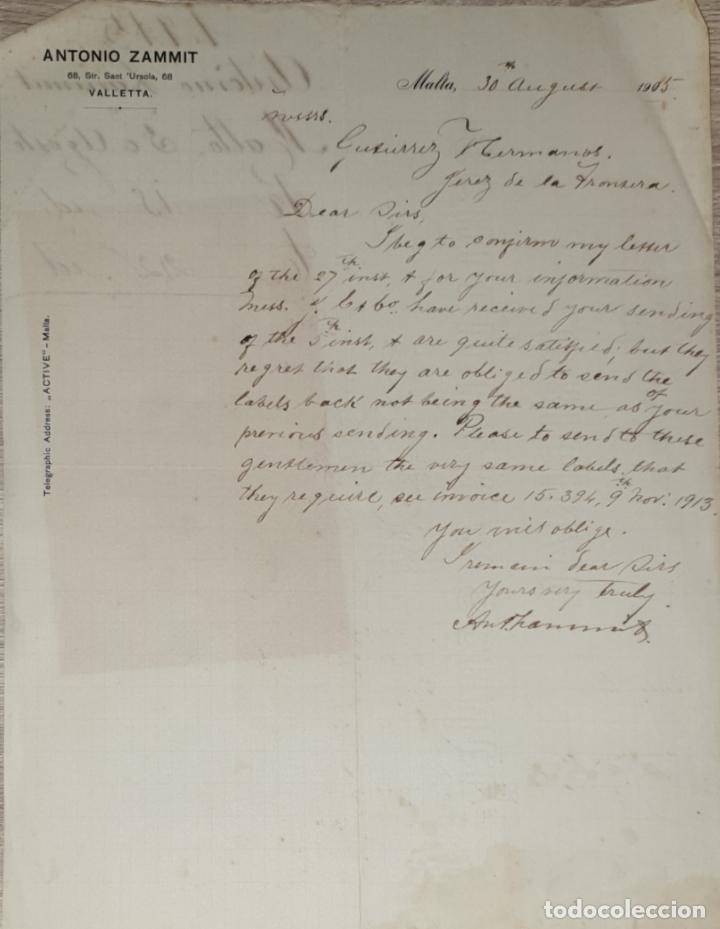 Lettres commerciales: CArta comercial. Antonio Zammit. Malta 1905