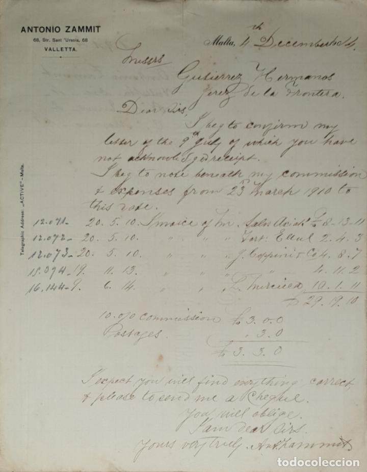 Lettres commerciales: CArta comercial. Antonio Zammit. Malta 1914