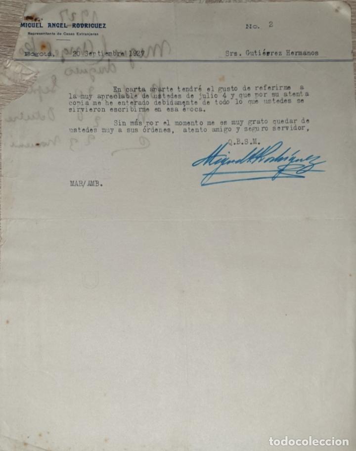 Lettres commerciales: Carta comercial. Miguel Angel Rodriguez. Agente Fiscal del Municipio de Ibague. Bogota 1927