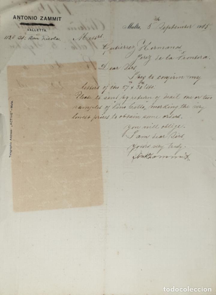 Cartas comerciales: Carta comercial. Antonio Zammit. Malta 1915