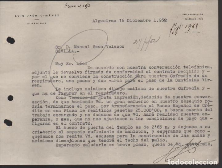 Lettres commerciales: ALGECIRAS-CADIZ- COFRADIA- LUIS JAEN GIMENEZ- A&Ntilde;O 1952-VER FOTOS