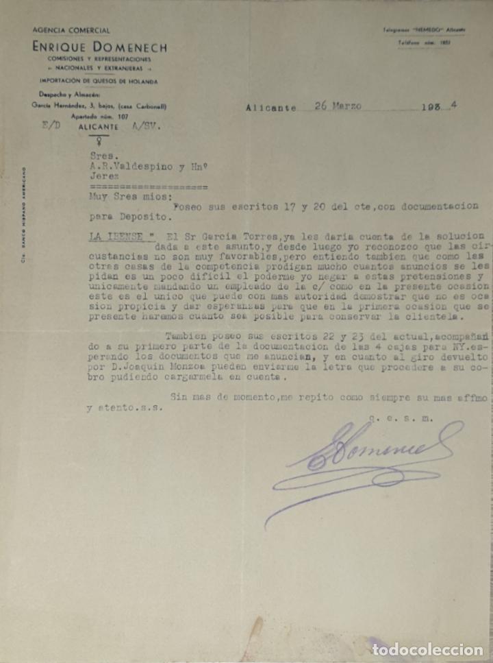 Lettres commerciales: Carta comercial. Enrique Domenech. Comisiones y Representaciones. Alicante 1934