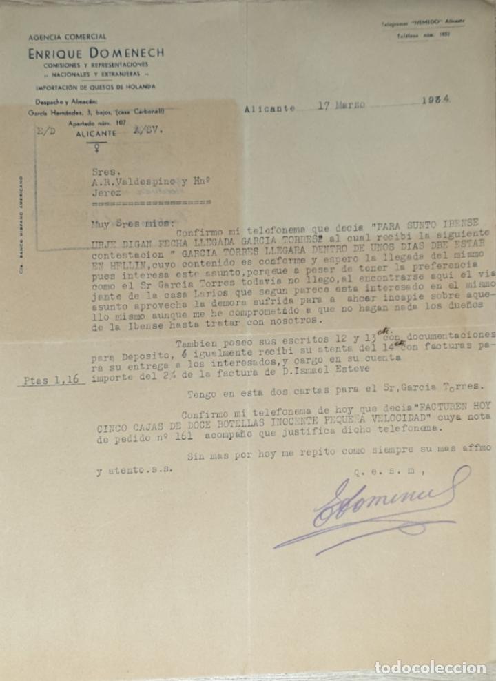 Lettres commerciales: Carta comercial. Enrique Domenech. Comisiones y Representaciones. Alicante 1934