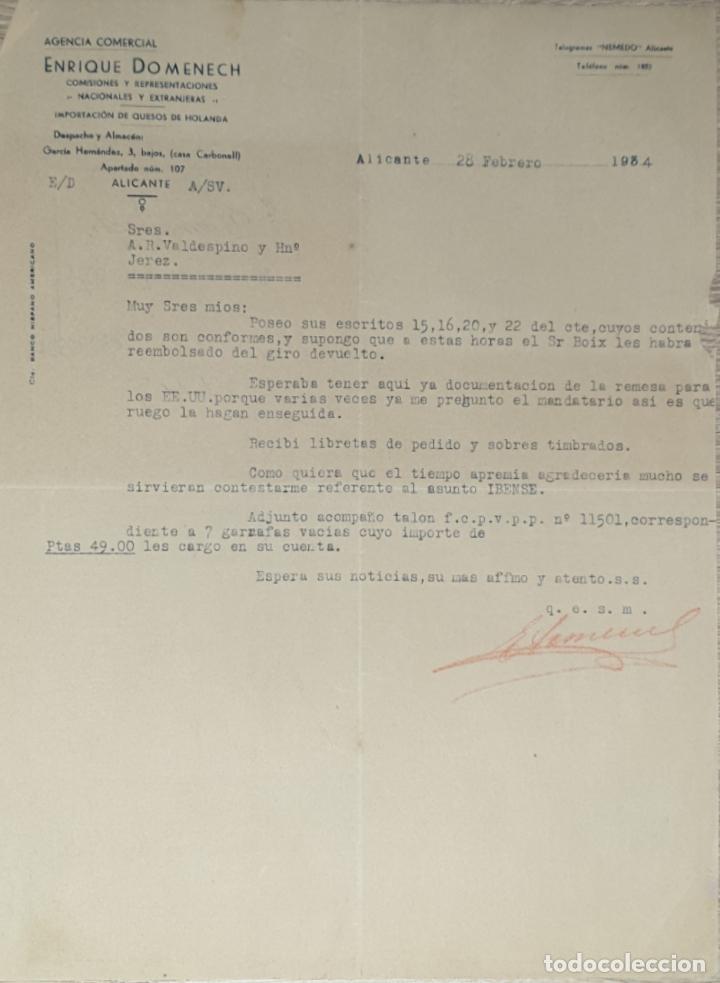 Lettres commerciales: Carta comercial. Enrique Domenech. Comisiones y Representaciones. Alicante 1934