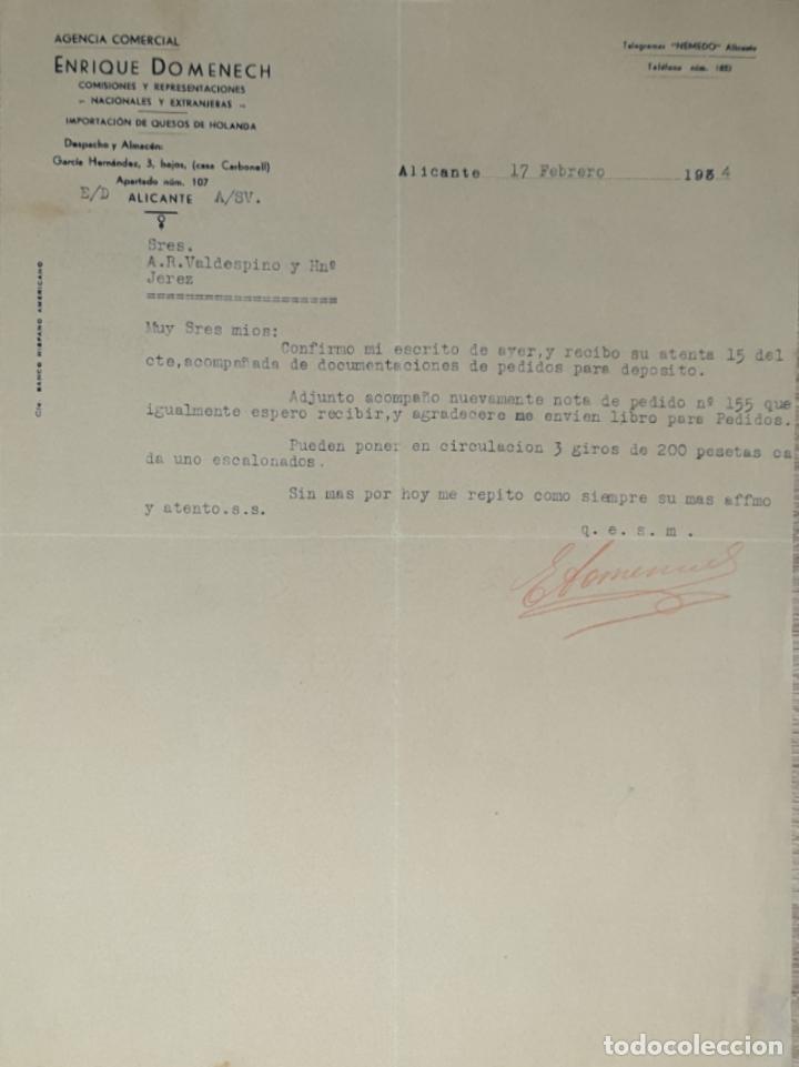 Lettres commerciales: Carta comercial. Enrique Domenech. Comisiones y Representaciones. Alicante 1934