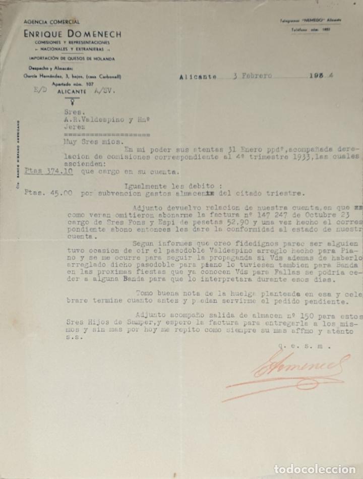 Lettres commerciales: Carta comercial. Enrique Domenech. Comisiones y Representaciones. Alicante 1934