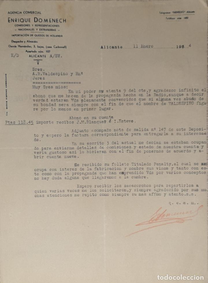 Lettres commerciales: Carta comercial. Enrique Domenech. Comisiones y Representaciones. Alicante 1934