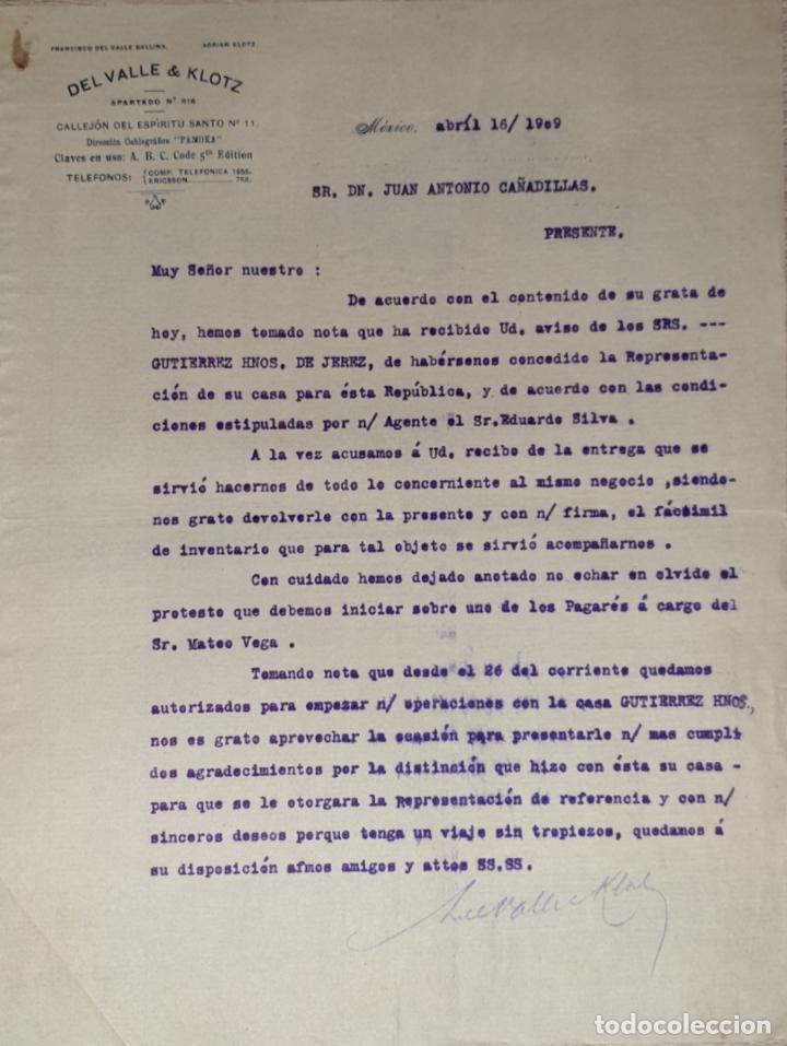 Lettres commerciales: Carta comercial.  Del Valle & Klotz. M&eacute;xico 1909