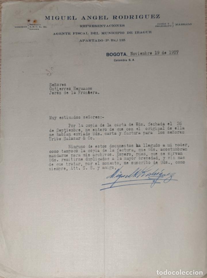 Lettres commerciales: Carta comercial. Miguel Angel Rodriguez. Agente Fiscal del Municipio de Ibague. Bogota 1927