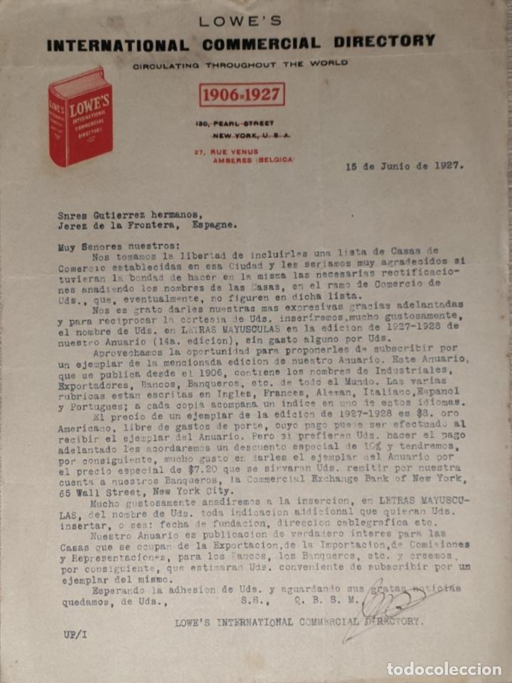 Lettres commerciales: carta comercial. Lowe&acute;s. International Commercial Directory. B&eacute;lgica 1927