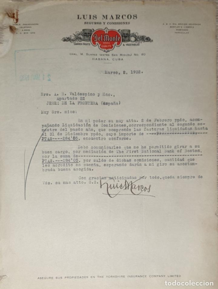 Lettres commerciales: Carta comercial. Luis Marcos. Seguros y Comisiones. Habana. Cuba 1932
