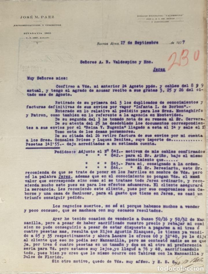 Lettres commerciales: Carta comercial. Jos&eacute; M. Paez. Representaciones y Comisiones. Buenos Aires 1927