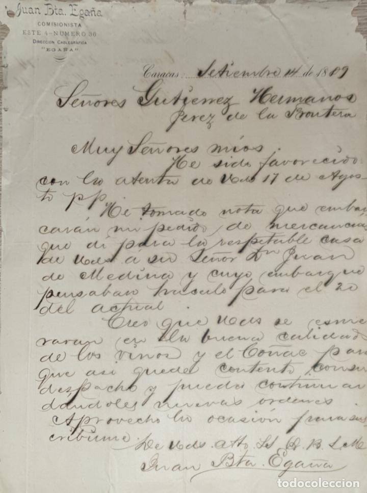 Lettres commerciales: Carta comercial. Juan Bta. Ega&ntilde;a. Comisionista. Caraccas 1889