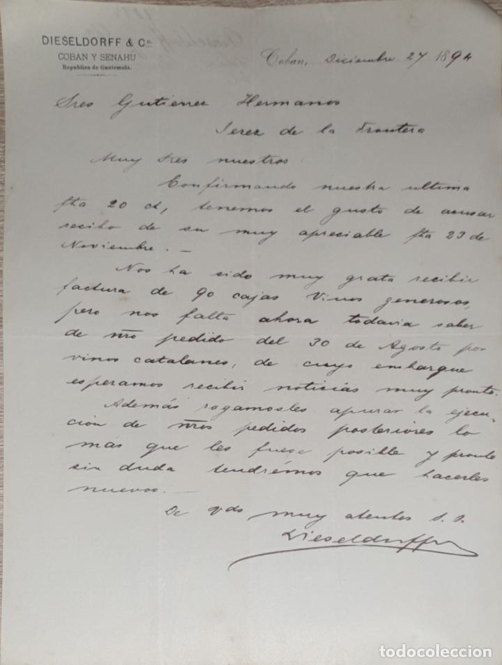 Lettres commerciales: Carta comercial. Dieseldorff & C&ordm;. Coban 1894