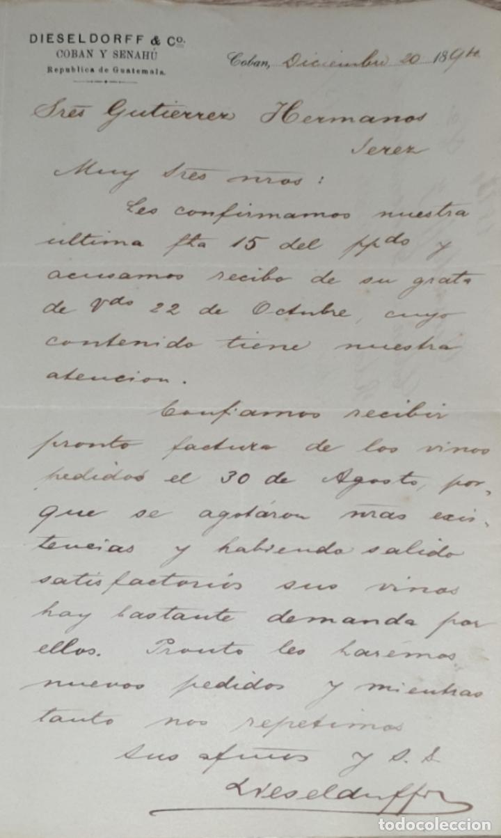 Lettres commerciales: Carta comercial. Dieseldorff & C&ordm;. Coban 1894