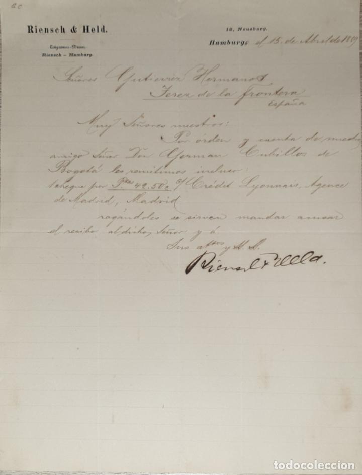 Lettres commerciales: Carta comercial. Rienseh & Held. Hamburg 1889