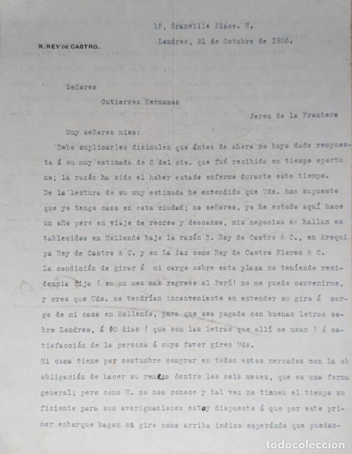 Lettres commerciales: Carta comercial. R.Rey de Castro & C&ordm;. Mollendo 1905
